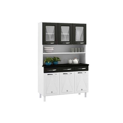 Cozinha Compacta Star New c/ 6 Portas (3 c/ Vidro) e 3 Gavetas 120cm Branco/Preto - Telasul