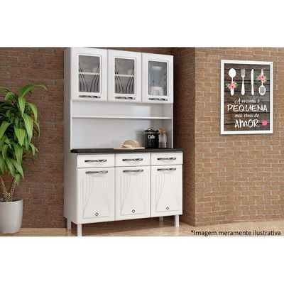 Cozinha Compacta Star New c/ 6 Portas (3 c/ Vidro) e 3 Gavetas 120cm Branco/Preto - Telasul