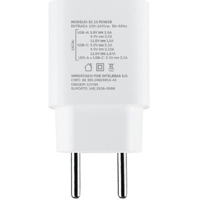 Carregador Carga Rapida 20W USB e USB-C APPLE/SAMS - 4820046  Branco  Bivolt