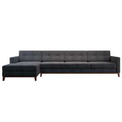 Sofá 4 Lugares Living com Chaise Esquerdo Pés e Base em Madeira Linho Cotton Grafite