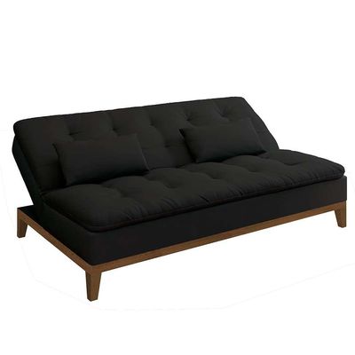 Sofá-Cama 3 Lugares Casal Premium Base e Pés de Madeira Preto