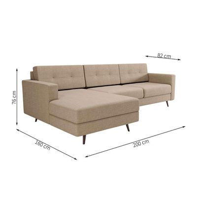 Sofá 3 Lugares Living com Chaise Esquerdo Pé Palito Linho Cotton Bege