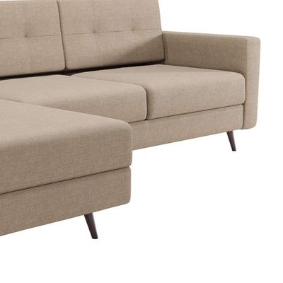 Sofá 3 Lugares Living com Chaise Esquerdo Pé Palito Linho Cotton Bege