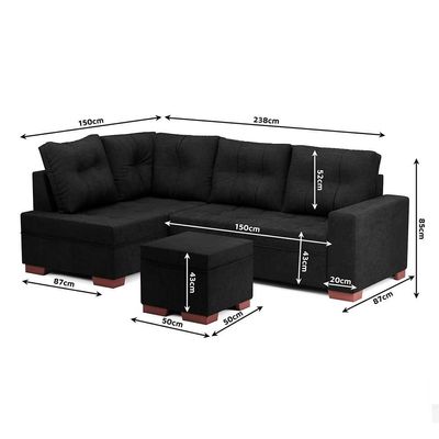 Sofá de Canto 6 Lugares Gávea Suede Preto