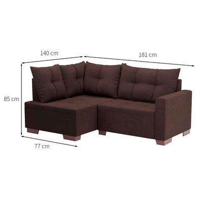 Sofá de Canto 4 Lugares Leme Suede Marrom