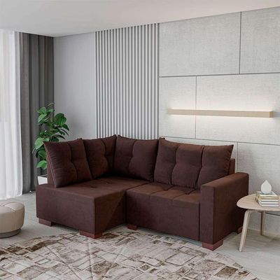 Sofá de Canto 4 Lugares Leme Suede Marrom