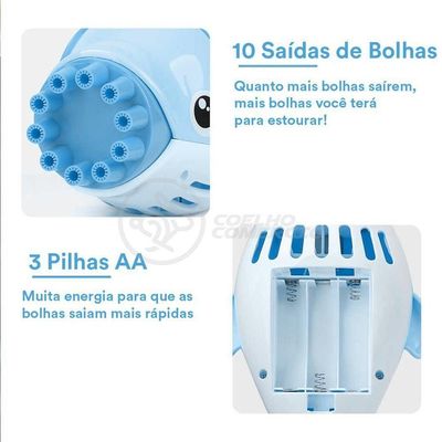 Kit 1 Golfinho Bolha Sabão Criança Infantil+ 3 Pilha Azul 10