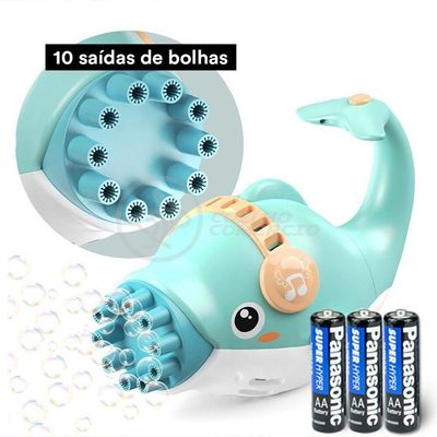 Kit 1 Golfinho Bolha Sabão Criança Infantil+ 3 Pilha Azul 9