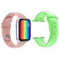 Kit 1 Relógio Smartwatch Iwo12 Rosa + 1 Pulseira Verde Claro