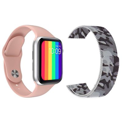 Kit 1 Smartwatch W26 Rosa + 1 Pulseira Camuflada