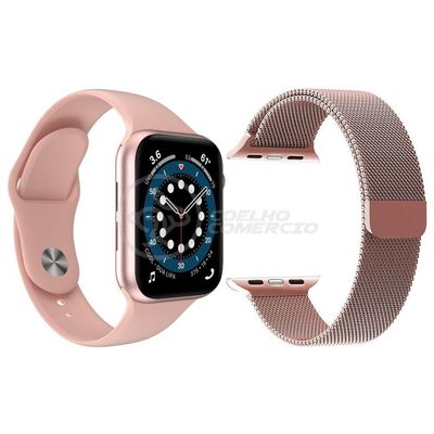 Kit 1 Smartwatch W46 S Rosa + 1 Pulseira Extra Rosa