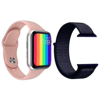 Kit 1 Smartwatch W26 Rosa + 1 Pulseira Azul Meia Noite