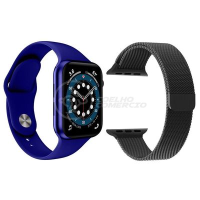 Kit 1 Smartwatch W46 S Azul + 1 Pulseira Extra Preto