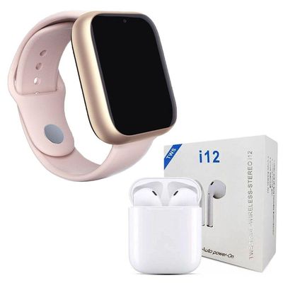 Kit 1 Smartwatch A1 Pro Plus Rosa + 1 Fone I12 Tws 42Mm