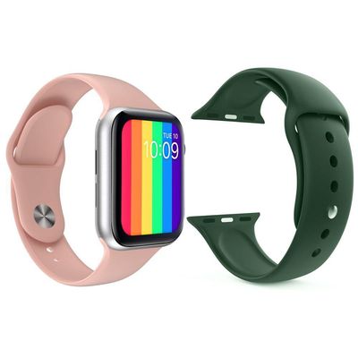 Kit 1 Smartwatch Iwo12 Lite Rosa + 1 Pulseira Verde Escuro