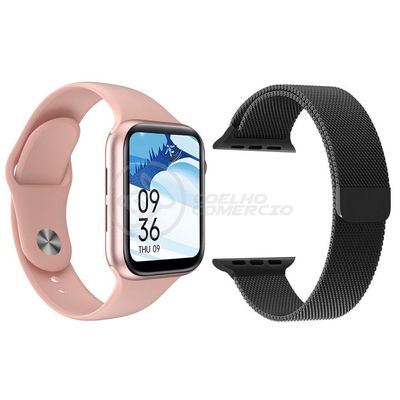 Smartwatch S88 Rosa Com Jogos + 1 Pulseira Extra Preto