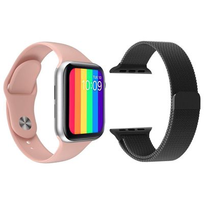 Kit 1 Smartwatch Rosa + 1 Pulseira Extra Preto