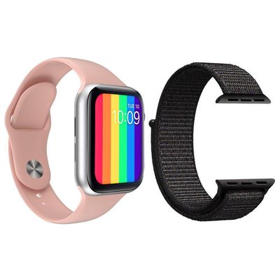 Kit 1 Relógio Smartwatch W26 Rosa + 1 Pulseira Nylon Preto