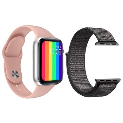 Kit 1 Relógio Smartwatch W26 Rosa + 1 Pulseira Nylon Cinza