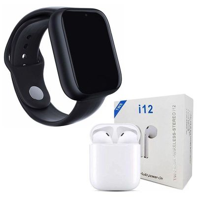 Kit 1 Relógio Smartwatch Preto + 1 Fone I12 Tws 42mm