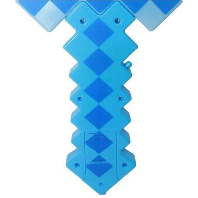 Brinquedo Espada Pixel 58Cm Diamante Som E Luz À Pilha Azul