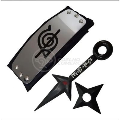 Kit Boneco Naruto 15Cm + 2 Shuriken + 1 Bandana + 2 Kunai