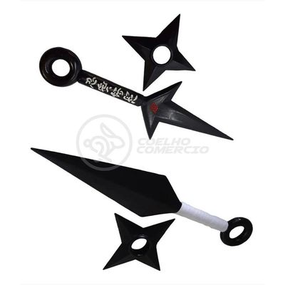 Kit Boneco Naruto 15Cm + 2 Shuriken + 1 Bandana + 2 Kunai