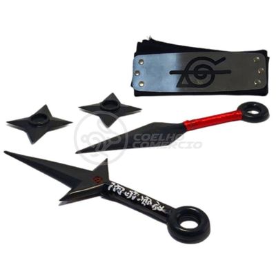 Kit Boneco Naruto 15Cm + 2 Shuriken + 1 Bandana + 2 Kunai