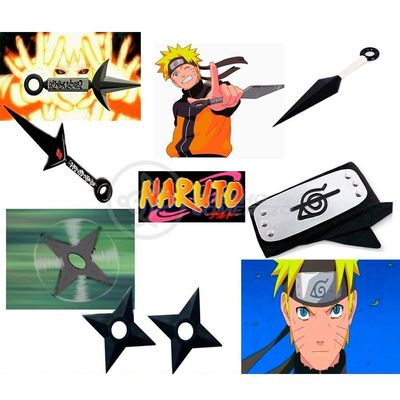 Kit Boneco Naruto 15Cm + 2 Shuriken + 1 Bandana + 2 Kunai