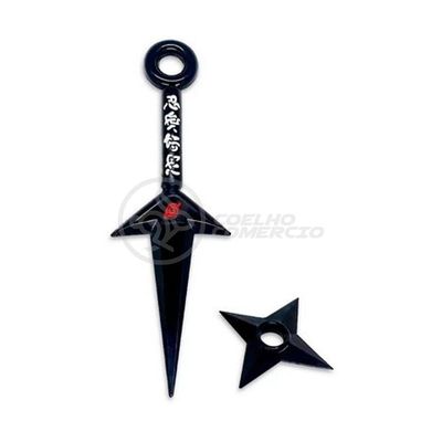 Kit Boneco Naruto 15Cm + 2 Shuriken + 1 Bandana + 2 Kunai