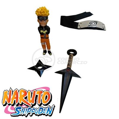 Kit Boneco Naruto 15Cm + 2 Shuriken + 1 Bandana...