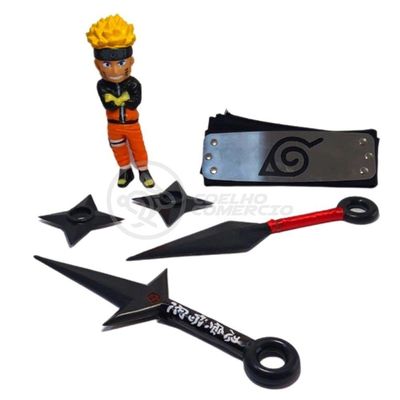 Kit Boneco Naruto 15Cm + 2 Shuriken + 1 Bandana...
