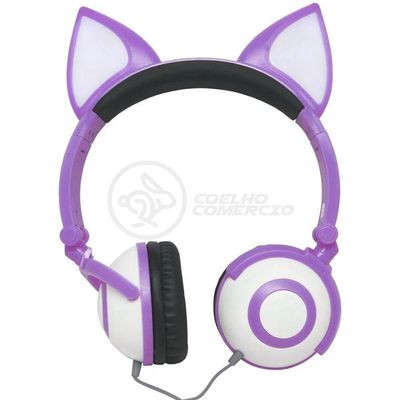 Fone De Ouvido Gatinho Fox Fio C/ Led Infantil Roxo