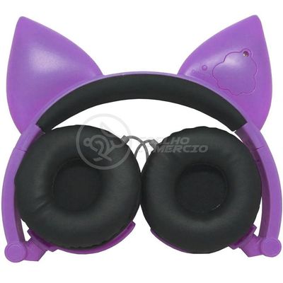 Fone De Ouvido Gatinho Fox Fio C/ Led Infantil Roxo