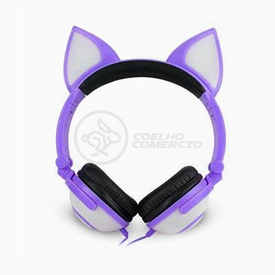 Fone De Ouvido Gatinho Fox Fio C/ Led Infantil Roxo