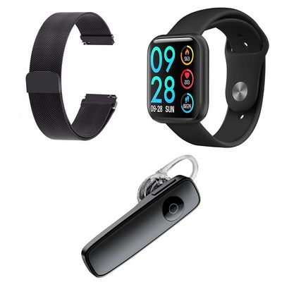 Kit 1 Relógio Smartwatch Preto + 1 Pulseira Prata
