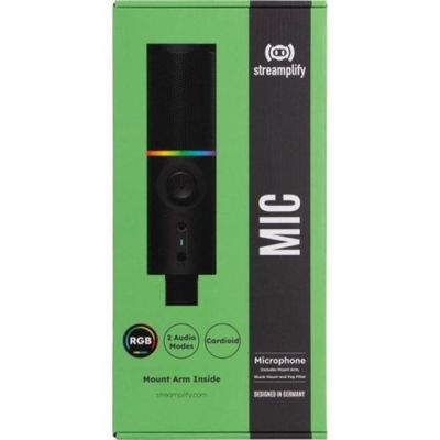 Microfone Gamer RGB MIC ARM C/ Braço Flexível Preto Streamplify