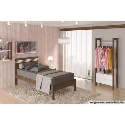 Cama Solteiro Cm8010 Nogal/Branco - Tecno Mobili