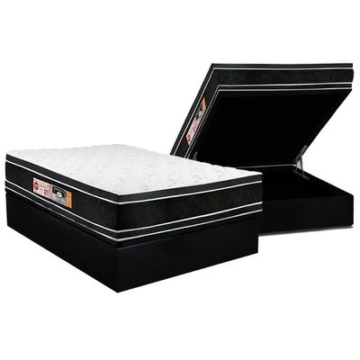 Cama Box Baú Casal: Colchão D33 Castor Black E White Air Double Face Euro Pillow+Base Black(138X188)