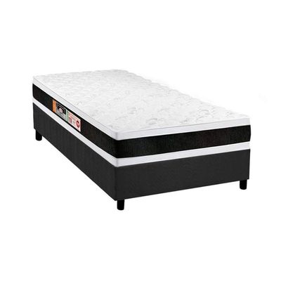 Cama Box Solteiro: Colchão Espuma D45 Castor Black E White Air Double Face + Base Gray(88X188)