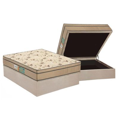 Cama Box Baú Casal: Colchão Espuma D45 Polar Pérola + Base Crc Suede Clean(138X188)