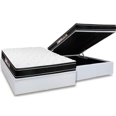 Cama Box Baú Casal: Colchão Espuma D33 Castor Black E White Air Euro Pillow + Base White(138X188)