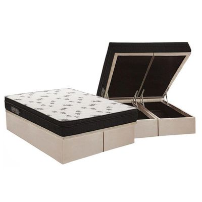 Cama Box Baú Queen: Colchão Espuma D45 Ortobom Ligh Saúde Ortopillow + Base Crc Suede Clean(158X198)