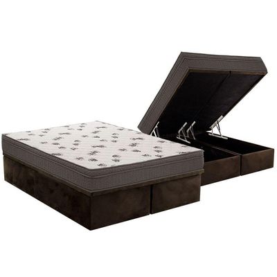 Cama Box Baú Queen: Colchão Espuma D45 Ortobom Light + Base Crc Suede Brown(158X198)