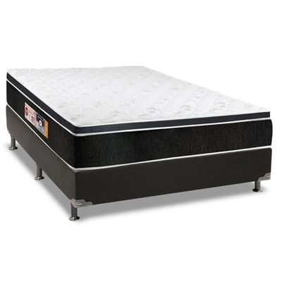 Cama Box Casal: Colchão Espuma D33 Castor Black E White Double Face + Base Crc Suede Black(138X188)