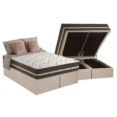 Cama Box Baú Queen: Colchão Molas Anjos Superlastic Classic + Base Crc Suede Clean(158X198)