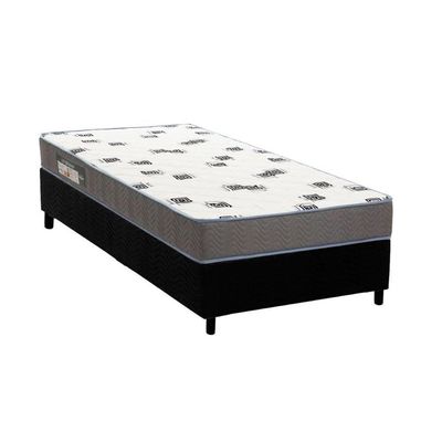 Cama Box Solteiro: Colchão Espuma D33 Ortobom Light Saúde + Base Crc Suede Black(88X188)