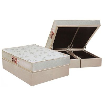 Cama Box Baú Queen: Colchão Espuma D33 Castor Sleep Max Relax + Base Crc Suede Clean(158X198)
