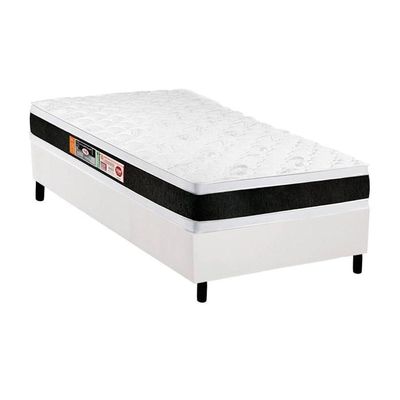 Cama Box Solteiro: Colchão Espuma D45 Castor Black E White Air Double Face + Base White(88X188)