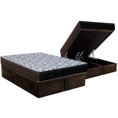 Cama Box Baú Queen: Colchão Anatômico Ortobom D33 / Ep Iso 100 Ultra Firme + Base Brown(158X198)